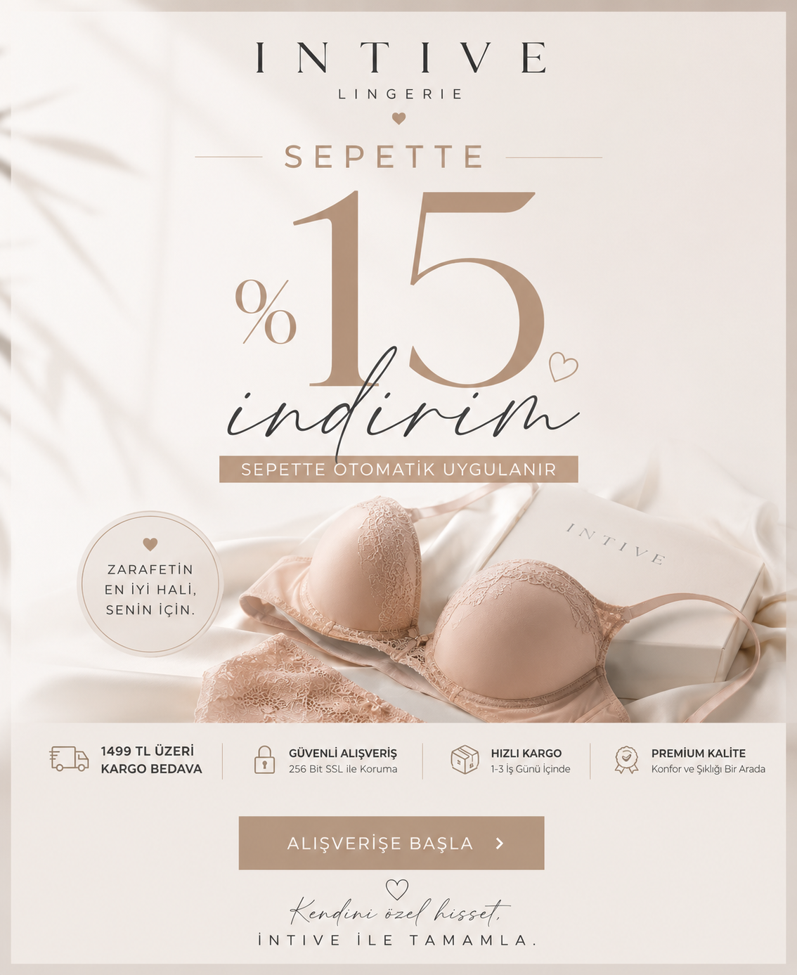 Intive Lingerie sepette %15 indirim kampanya bannerı